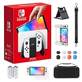 Newest Nintendo Switch - OLED Model 64GB Gaming Console with White Joy-Con, 7 inch Touchscreen Display, Built-in Speaker, Bluetooth 4.1, Bundle with TSBEAU 9 in 1 Carrying Case Accessories Kit