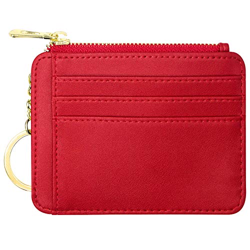 Padike Womens Slim Credit Card Holder Mini Front Pocket Wallet Coin Purse Keychain (Z-Red) #TOP24