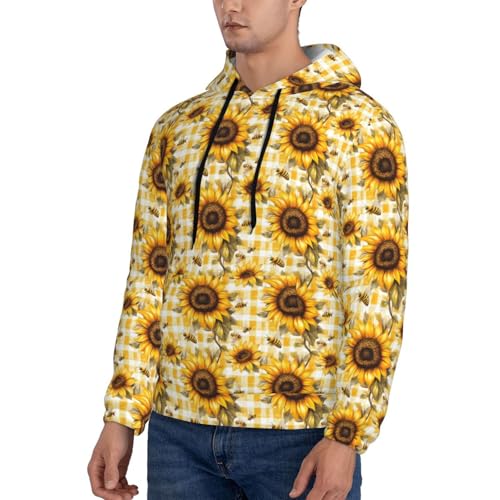 Hoodies For Men - Yellow Plaid Sunflower Print Long Sleeve Casual Men'S Hoodies & Sweatshirts Pullover With Pocket3