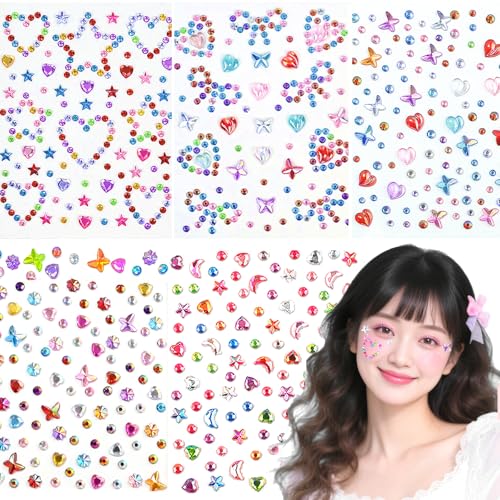 Dorasu 顔 シール 5枚セット ラインストーン シール フェイス キラキラ メイク 貼り付け可能 デコパーツ 顔面デコ 携帯電話装飾 ネイルデコパーツ DIY用品 手芸用品 祝日の贈り物のサムネイル