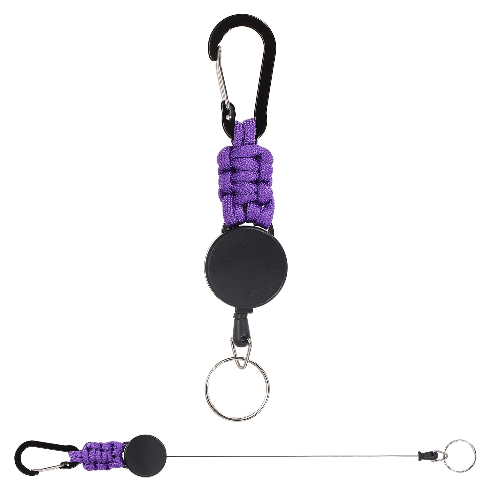 PATIKIL Retractable Keychain, 2 Pcs Heavy Duty Carabiners Badge Holder Reel ID Holder Clip Key Chain with 27" Steel Cord for Bags Keys Ring Cards Electronics, Purple