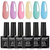 GZMAYUEN Esmaltes Semipermanentes Pastel Pintauñas Pastel 6Pcs Azul Amarillo Rosa Violeta Colores Esmaltes de Gel Esmalte Unas Pastel Nail Polish Set 10ML
