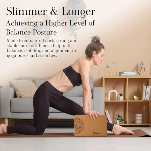 Soulchen 5 Pack Yoga Accessories for Women Set Yoga Block 2 Pack with Strap Massage Ball for Meditation Pilates Cork Blocks Stretching Home Gym Natural High-Density, 12"x8"x2" - Image 4