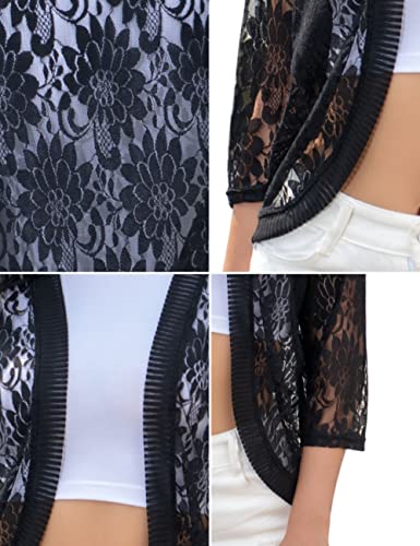 Image of Xunger Women's 3 /4 Sleeve Lace Cardigan Casual Open Front Floral Lace Shrug Summer Cover Up
