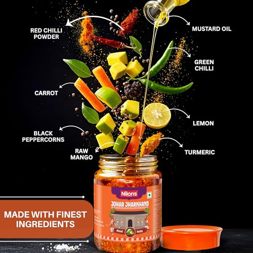 Image of Nilon's Johar Jharkhand Mixed Pickle (475g) Homemade Aachar | Spicy & Tangy Pickle in Authentic Jharkhand Style with Raw Mango, Lemon, Mustard Oil & Spices with No Added Artificial Colour