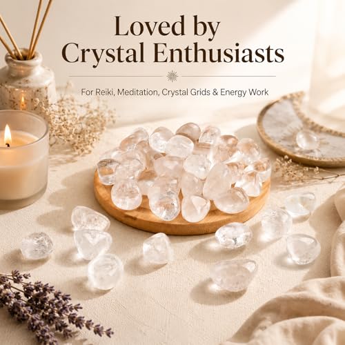 Image of Polished Stone Set Clear Quartz Crystals, 0.8 inch Handpicked Tumbled Gemstones Jasper Rocks, Pebbles for Reiki, Chakra, Healing, Home Decor
