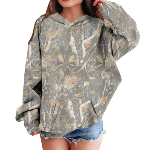 Kids Camo Hoodies with Pocket and Maple Leaf Print