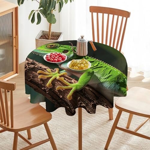 Nappe ronde en polyester imprimé geckos verts lavable et résistante aux plis - 7