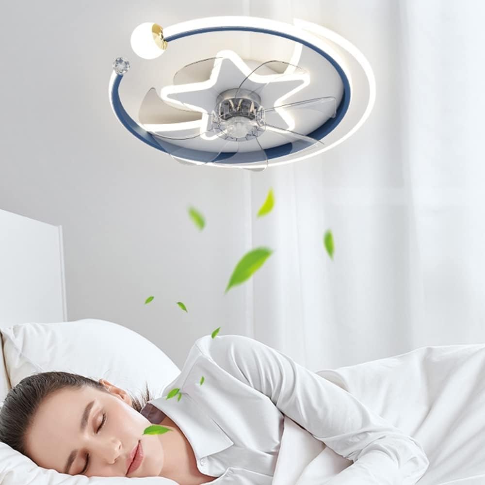 Wentylator sufitowy z oświetleniem LED, niebieski, 45 W, pilot zdalnego sterowania, 3 prędkości, do sypialni i salonu