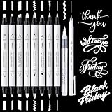 HNIHUY Dual Tip White Acrylic Calligraphy Pens, 10 Size Calligraphy marke pens for Writing, Hand Lettering Pen for Art Drawing, Sketching, Scrapbooking, Brush Pens Calligraphy Set for Beginners