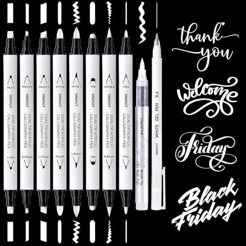 HNIHUY Dual Tip White Acrylic Calligraphy Pens, Hand Lettering Pen