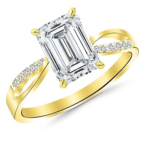 1.08 Carat Elegant Twisting Split Shank Diamond Engagement Ring with a 1 Carat Emerald Cut J Color VS1-VS2 Clarity Center Stone