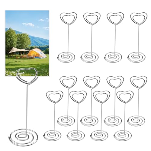 inodiref 12 Stück Fotohalter Herzform Platzkartenhalter Metal Tischbildhalter Tischnummernhalter für Event, Hochzeit, Geburtstag, Restaurants (Silber)