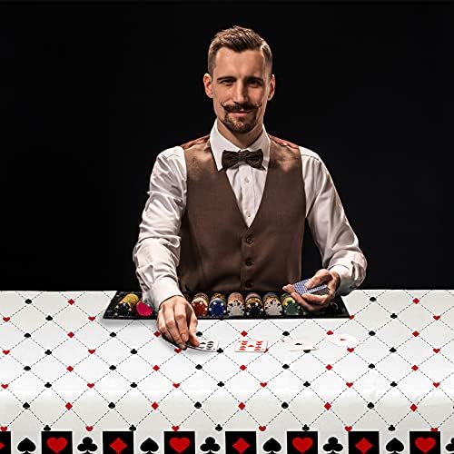 2 Pieces Casino Theme Tablecloth, Poker Table Cover Casino Disposable Plastic Rectangular Tablecover for Playing Card Birthday Party Favors Supplies