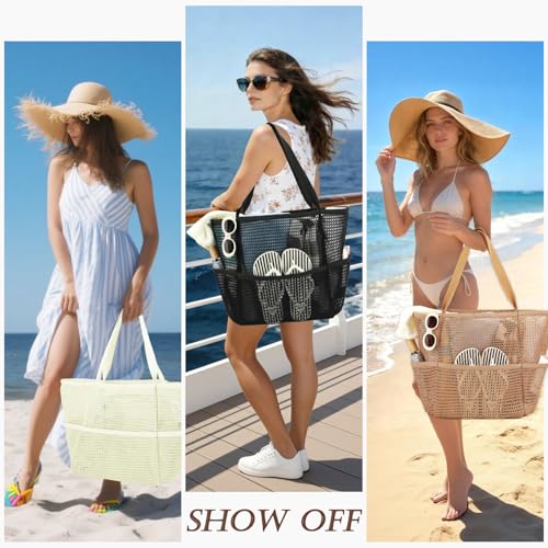 Bolso de malla para playa grande para mujer miniatura 7