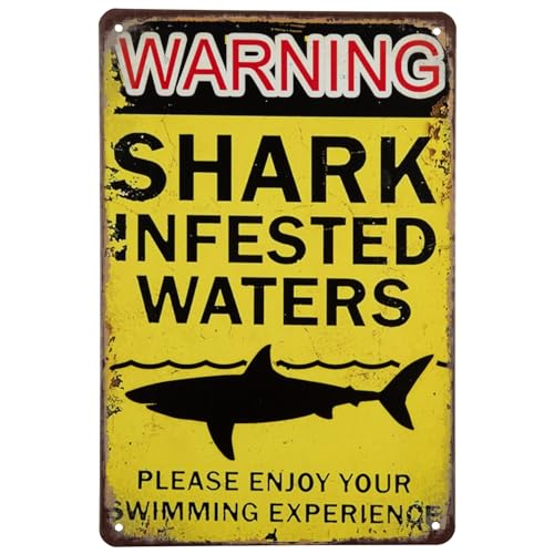ERLOOD Warning Shark Infested Waters Vintage Tin Signs Retro Metal