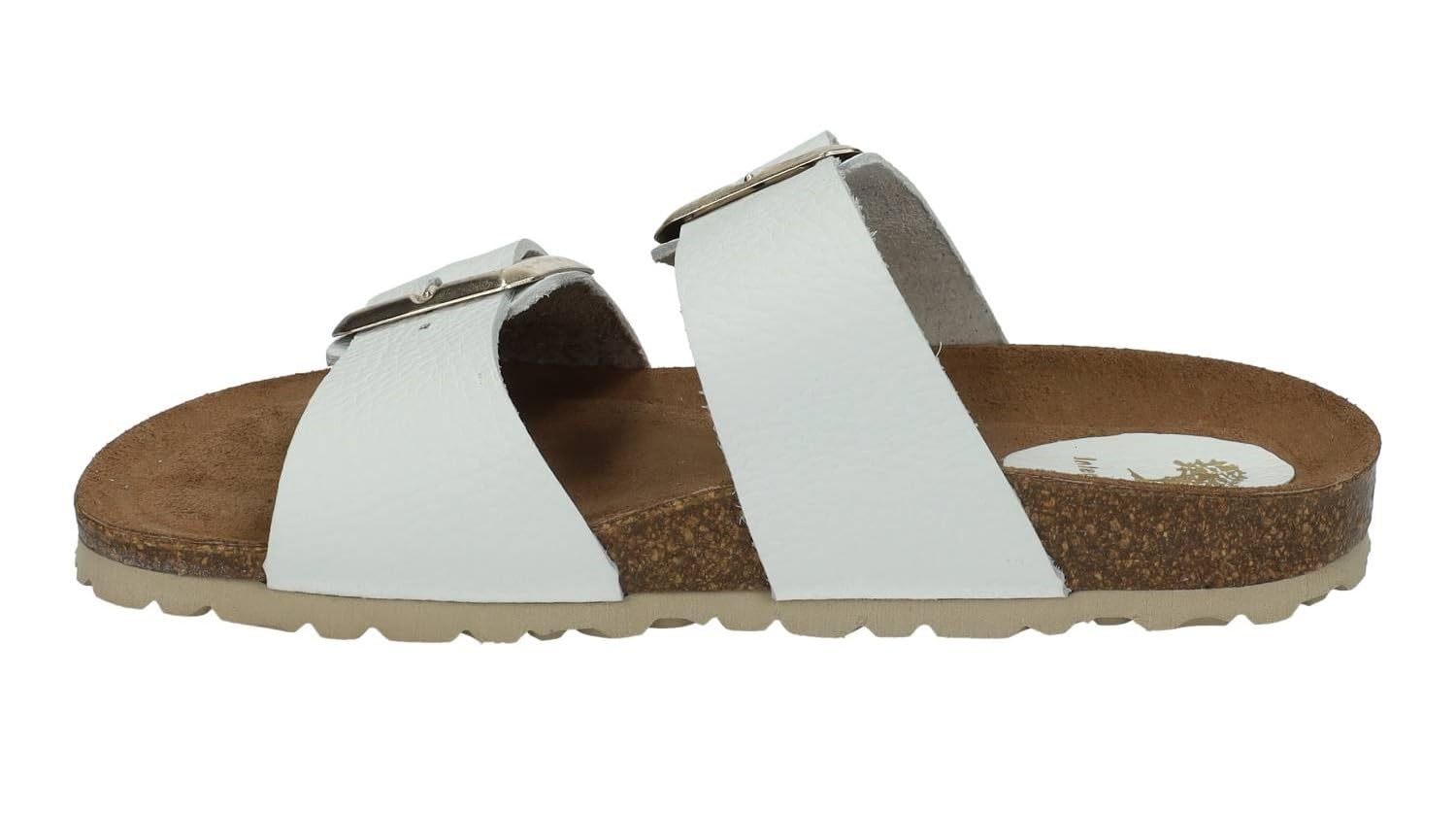 Inter Bios 7232 Sandalias de Mujer Piel Blanca, con Dos Hebillas Ajustables y Suela de Corcho Mujer Sandalias