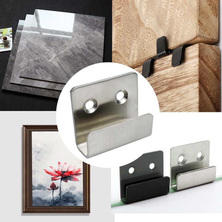 Image of 12 Pcs Stainless Steel Tile Display Hanger, Heavy Duty Wall Mounted Bracket Hooks for Ceramic Tiles, Mirrors, Picture Frames, Silver, 0.79 inch Inner Width