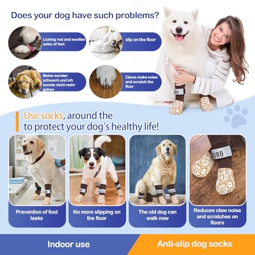 GYURO 2Pairs Anti Slip Dog socks paws stop licking,Dog Boots&Paw Protector for Hardwood Floors Anti Slip,Traction Control No Twist Grip Booties for Small Medium Large Senior Dogs (Khaki - Image 2
