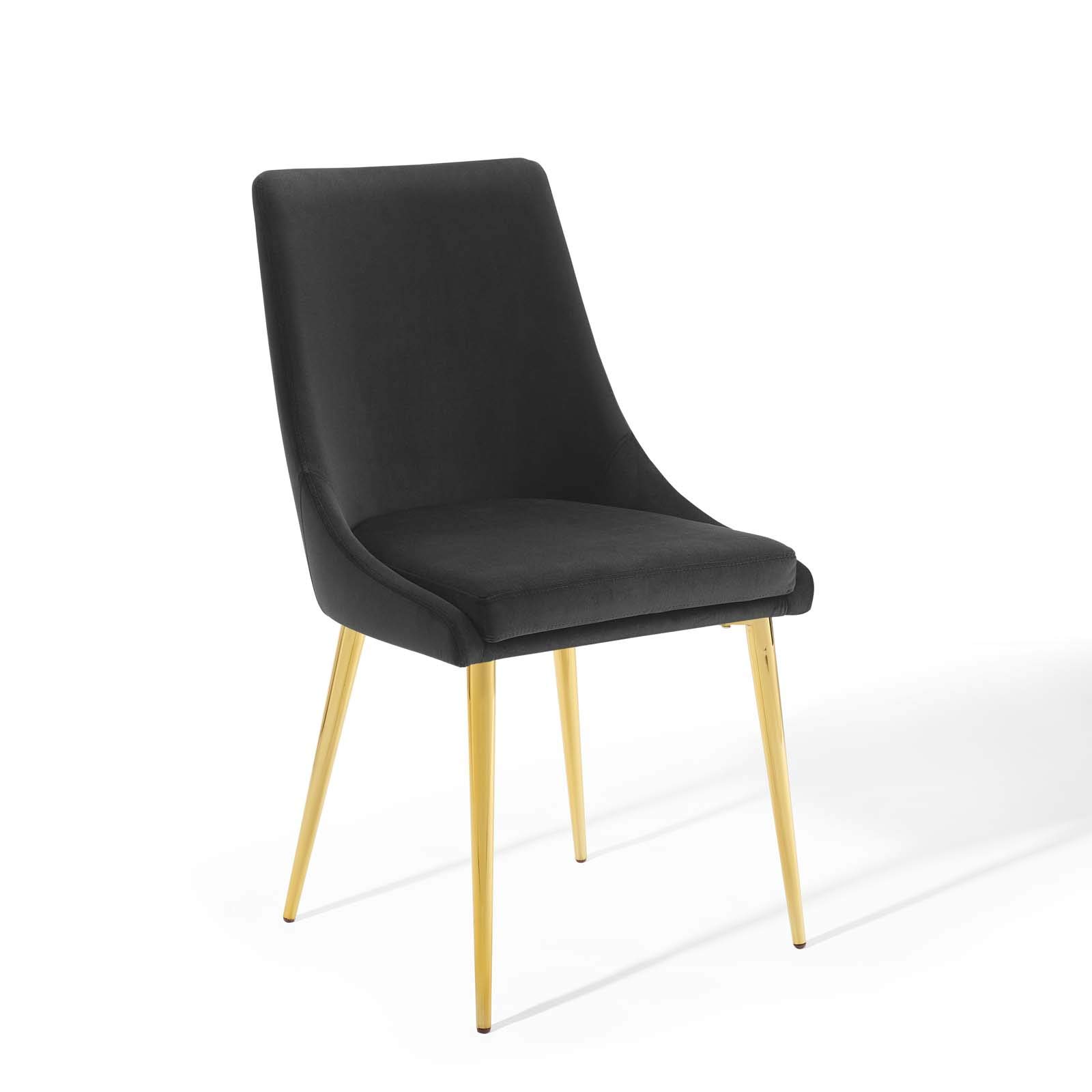 modway viscount performance velvet dining side chair with gold stainless steel legs in black