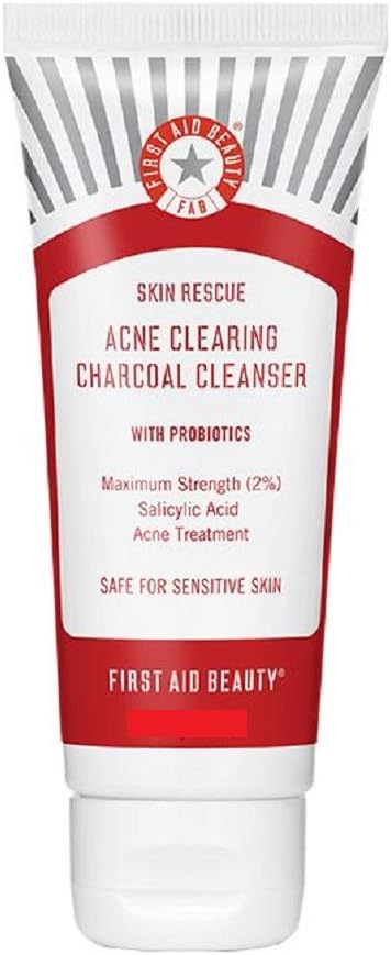 First Aid Beauty Skin Rescue Acne Clearing Charcoal Cleanser with Probiotics - Travel Size - 1 Ounce