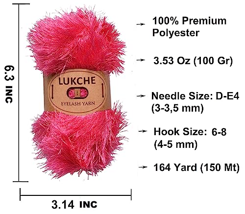 Image of Eyelash Fun Fur Yarn Premium 100% Polyester 164 Yds (150 Mt), 3.53 Oz (100 Gr) Colorful Crochet Yarn Dıy Hand Knitting (Candy Pink, 3 Skein)