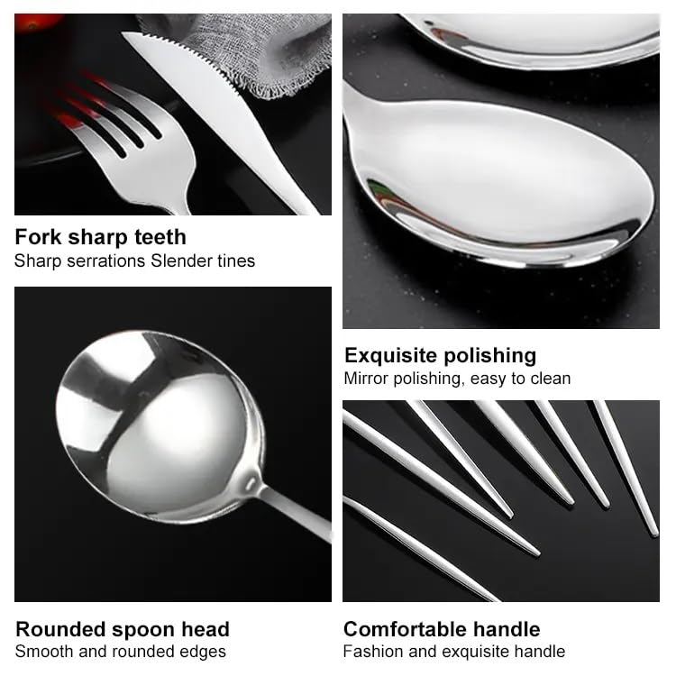 Image of 24-Piece Cutlery Set with Storage Box | SUS410 Stainless Steel Dinner Set | Luxury Gift Set with Carry Case | Premium Spoon Fork Knife Set for Dining & Festive Gifting - Silver