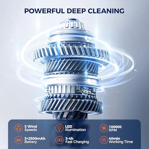 Compressed Air Duster: 100000RPM Electric Air Duster with LED Light Mini Air Blower Rechargeable Cordless Keyboard Cleaning Jet Dry Blower - Car, PC and Home Cleaning Kit Replaces Compressed Air Can
