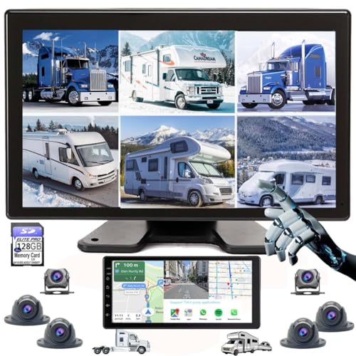 6 Split Backup Camera Built-in DVR GPS Navigation Car Stereo with Carplay 128GB Large 1080P Image 10.36 Inch Monitor for RV Truck Trailer Rear Side Front View Wired System AGPS6