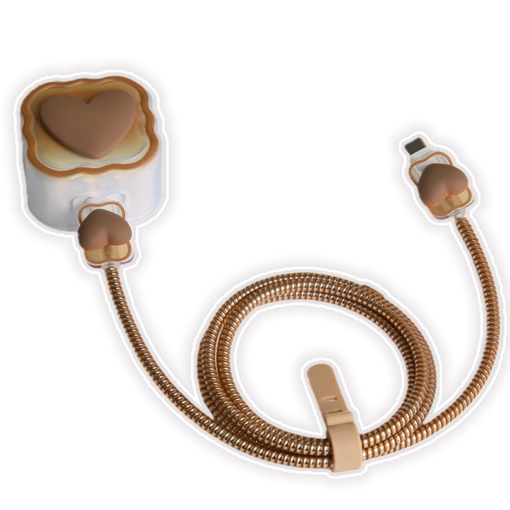 QLD COVER Charger Cover Compatible with Apple 40W Dynamic USB-C Power Adapter, Lovely 3D Love Heart Waves Design Charger Cable Protector for iPhone 17/16/15 Pro/Max,MacBook Air 13/13.6/15, Brown Love