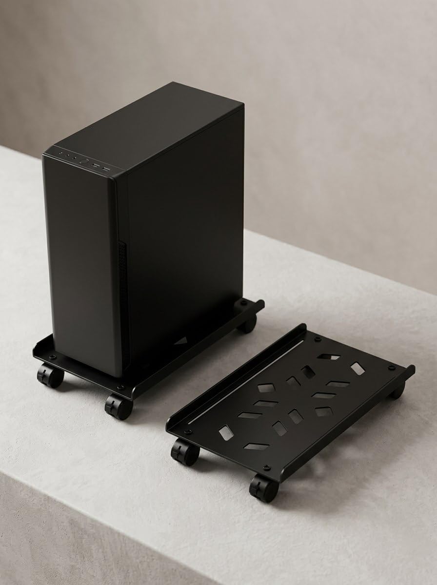 ENCHANTMENT Adjustable Metal & Plastic Desktop Tower Stand with Rolling Caster Wheels, Black | Fits Most PC Tower, Under Desk CPU Holder PC Floor Cart Computer Riser for Students and Gamers-image-21