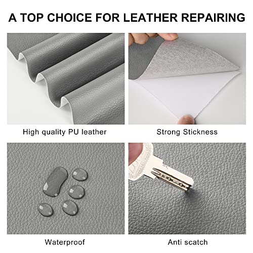 Image of YAFLC Leather Repair Patch for Furniture, 4 inch x 63 inch Self Adhesive Leather Repair Kit Vinyl Repair Tape for Car Seat Sofa Jackets Couches Chair Grey