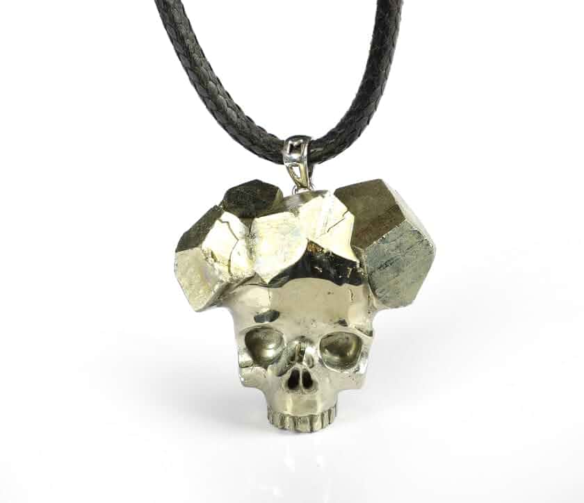 1.5" Pyrite Carved Crystal Skull Pendant, Crystal Healing