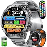 Smartwatch Uomo, 1.6'' HD AMOLED con Chiamata Bluetooth, 600mAh Batteria, Militare Torcia LED, 100+ Modalità Sportive Orologio Fitness,Sonno/Cardiofrequenzimetro,IP68 Orologio Sportivo per Android iOS