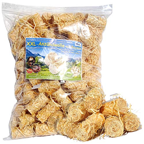 MGS SHOP Anzünder aus Bayern Holzwolle Wachs Anzündwolle ökologisch Grill Kamin Ofen (100er-Set)