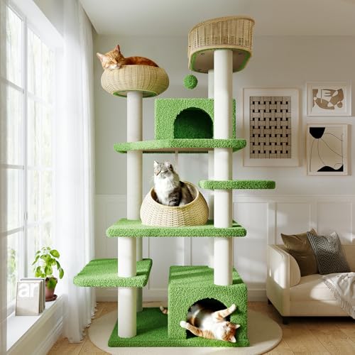 Árbol para Gatos SHA CERLIN 74'' Verde con Rattan y Sisal miniatura 1