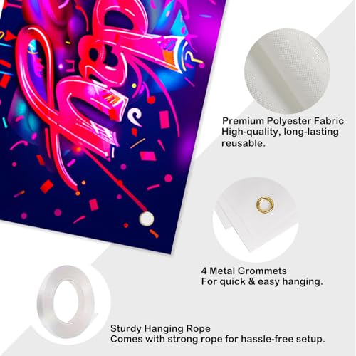 Image of Nuxovilar Graffiti Birthday Banner 78x17 inch Polyester | Party Decor, Birthday Event, Home Gathering, Indoor Backdrop, Wall Accent (Neon)