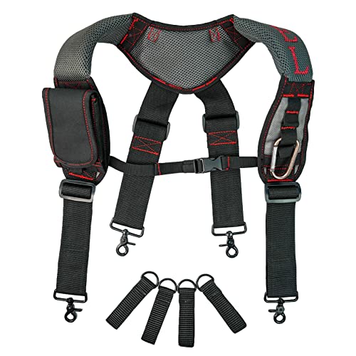 Image of MELOTOUGH Gel Padded Tool Belt Suspenders Work Belt Suspender Tool Belt Suspenders with Gel shoulder for Electrician,Contruction,Carpenter (Trigger Snap Hook with Red Color)