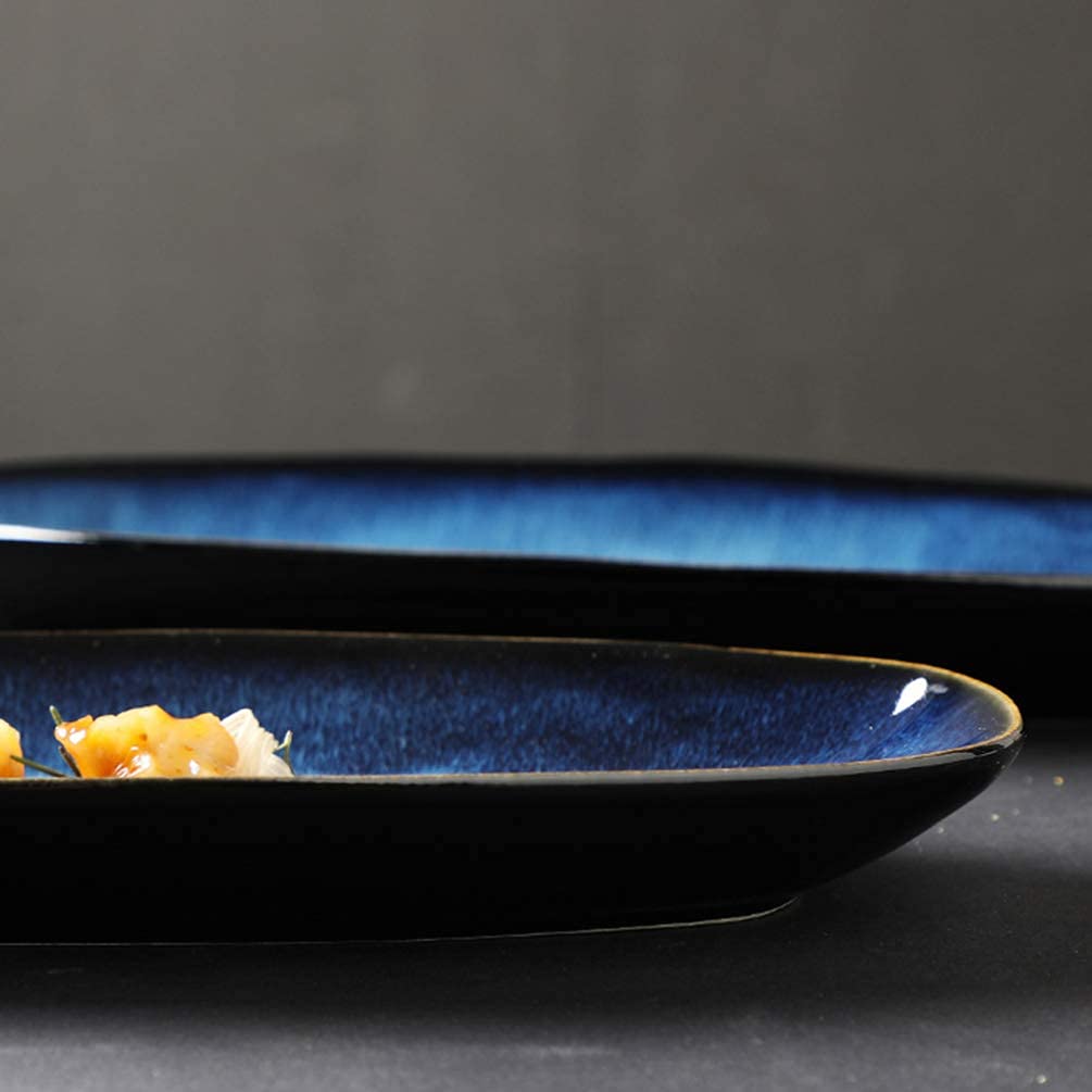 BERTY·PUYI Piatti da Portata Piatti Ovali Piatti da Portata in Ceramica Vassoi per Feste Forno per Alimenti Sicuro per Tacchino Carne Antipasti di Pesce Sushi Dessert Blu-Blau||28.1 * 12.6 * 3,1 cm
