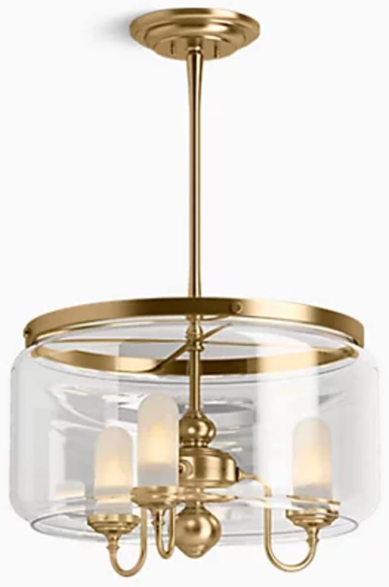 KOHLER Artifacts Chandelier Light Fixture, Three Chandelier Lighting, Adjustable Hanging Length, 3 Light - 3 Cords, Modern Brushed Gold