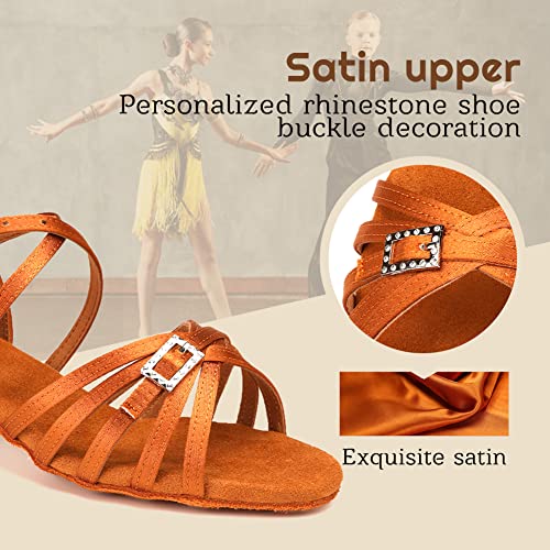 Vcixxvce Girls Ballroom Latin Dance Shoes Salsa Heels For Toddler Girls Youth Kids Low Heel Satin Tan Ballroom Shoes Women,3 M Us Little Kid #TOP1