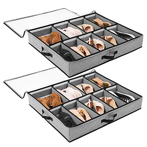 SOLEDI Under Bed Storage Containers for Shoe Storage Can be Stored Under the Bed and the Top of the Closet, Sturdy Large-Capacity Shoe Storage Box with a Transparent Window, 2 Pack