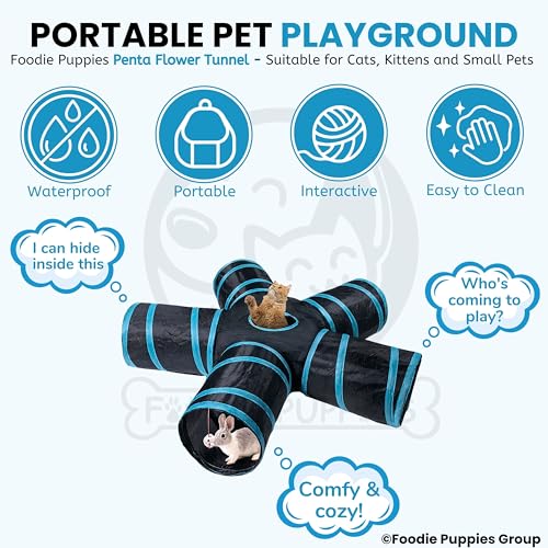 Image of Foodie Puppies Interactive Foldable Hiding 5-Way Straight Tunnel with Hanging Ball for Cats (Penta Flower Tunnel) | Puzzle & Training Cave Suitable for Cat, Kitten, Rabbit, Guinea Pig & Puppies