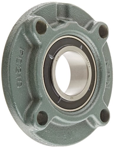 NTN UKFC210D1 Light Duty Piloted Flange Bearing, 4 Bolts, Adapter Mounted, Regreasable, Contact and Flinger Seals, Cast Iron, 45mm Bore, 5-7/16