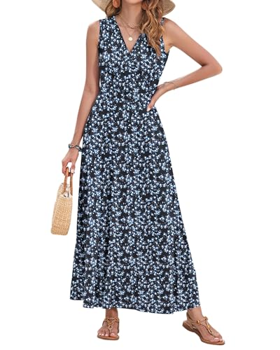 Image of AUSELILY Womens Maxi Dress Summer Sleeveless Wrap Long Dresses with Pockets | V-Neck Wrap Sleeveless Sundress, fits formal, casual, beach, vacation & daily wear