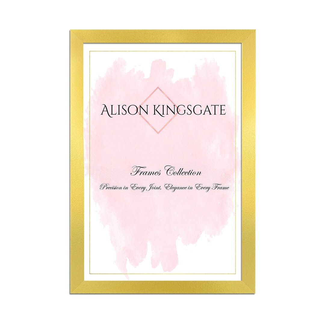 Alison Kingsgate Sleek 14X12 Picture Frame - Engineered Wood with Shatterproof Perspex Front -Perfect for Photos, Posters, Certificates -Suitable for Wall Mount or Tabletop Display - Gold โ image 1