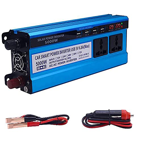 LLSS Inverter di Potenza di Picco da 5000 W DC12V/24V a AC 220V 230V, convertitore, con 4 Porte USB/Tre Prese universali per casa/Auto/Esterno