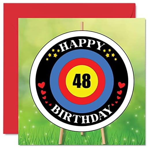 Divertidas tarjetas de 48 cumpleaños para hombres y mujeres, edad objetivo, tarjeta de feliz cumpleaños para papá, mamá, tarjetas de felicitación de 145 mmx145 mm, tarjeta de cumpleaños juguetona