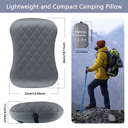 TEIVUL Camping Pillow, Inflatable Travel Pillow with Removable Pillowcase, Ergonomic Blow Up Pillows for Adults & Kids with Neck & Lumbar Support