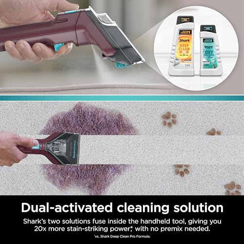 Image of Shark Carpet Cleaner Machine, Portable Upholstery StainStriker, Spot, Odor & Stain Remover, 2 Carpet Cleaner Solutions, 3 Tools, Perfect for Pet Hair, Area Rugs, Couches, Burgundy, PX203BRN